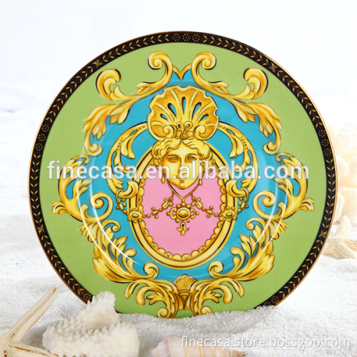 7.5 Inches Luxury Fine Hyper White Porcelain Gold Rim Plate of Sea Goddness